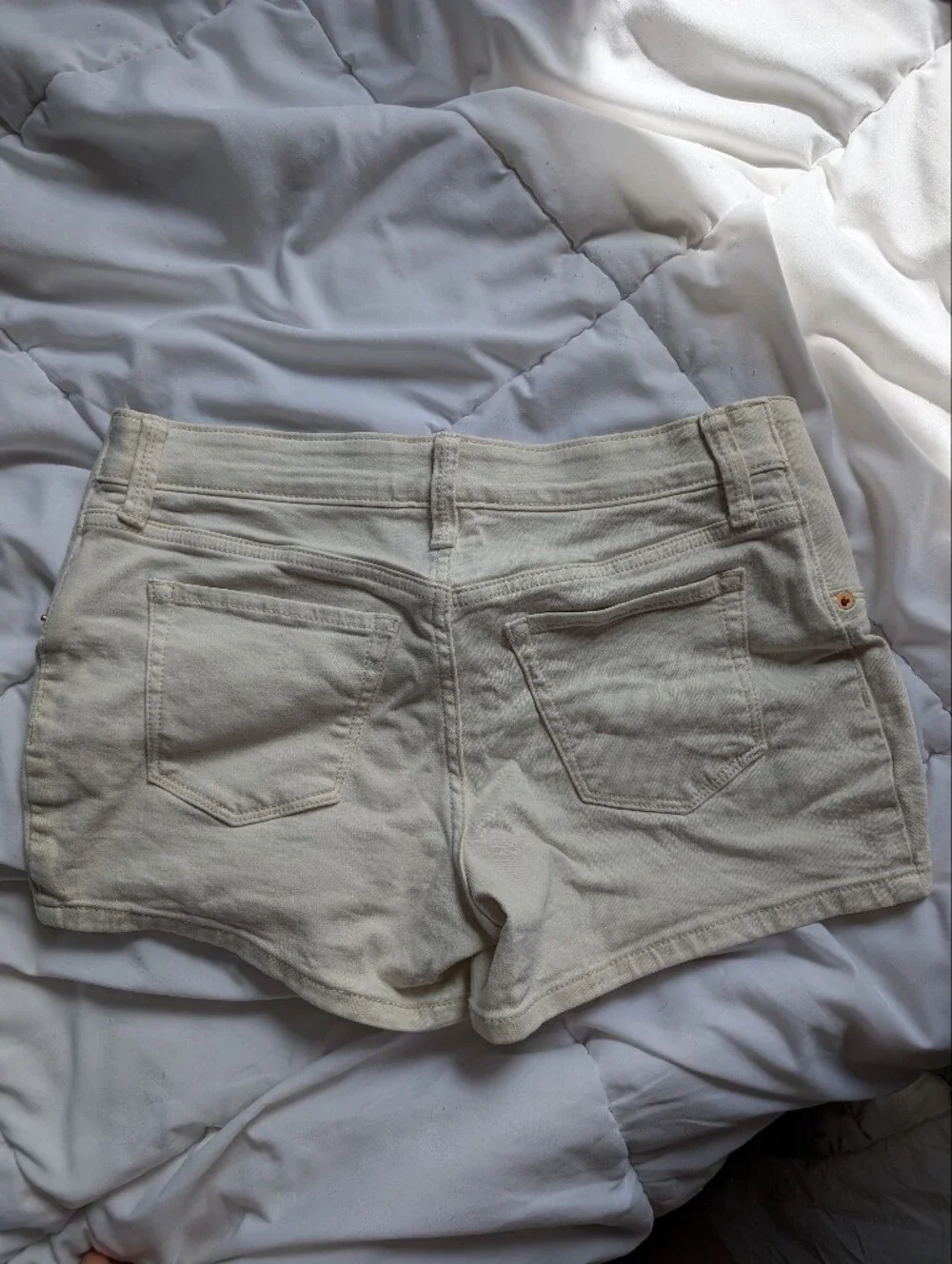 Cream High-Waist Denim Shorts